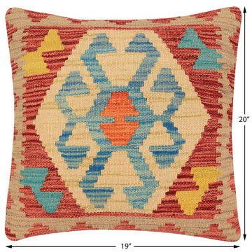 handmade Traditional Pillow Red Blue Hand-Woven SQUARE 100% WOOL  Hand woven turkish pillow  PILLOW